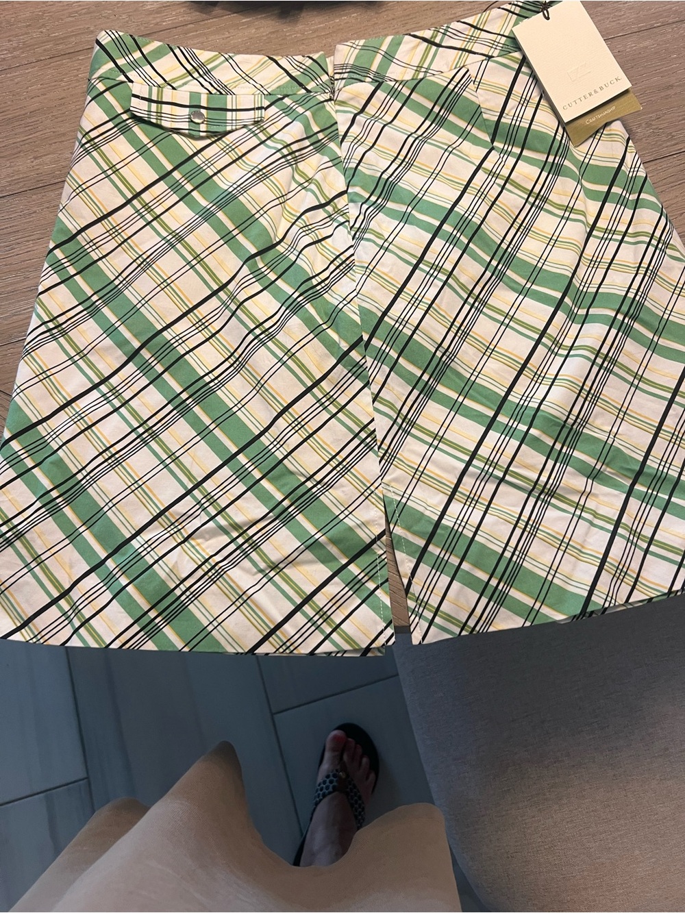 Cutter & Buck Green and White Plaid Golf Skort